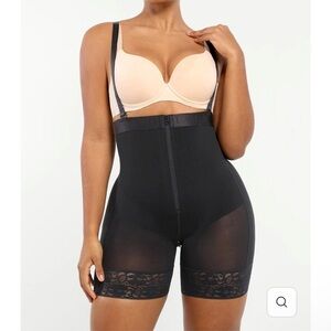 Black SHAPELLX Bodysuit with Adjustable Straps and Mid-Thigh Length